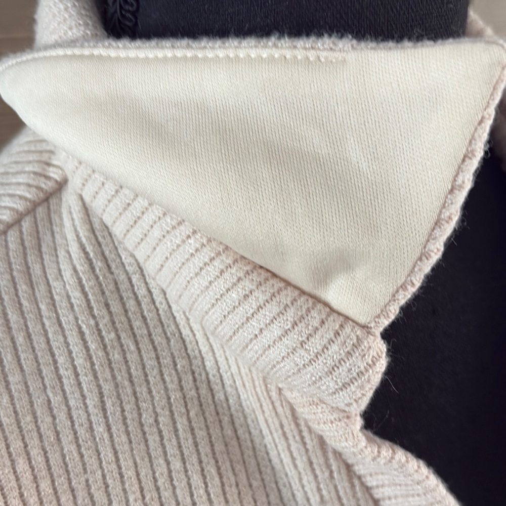 Cream Ribbed Knit Collared Sweater - Picture 2 of 6